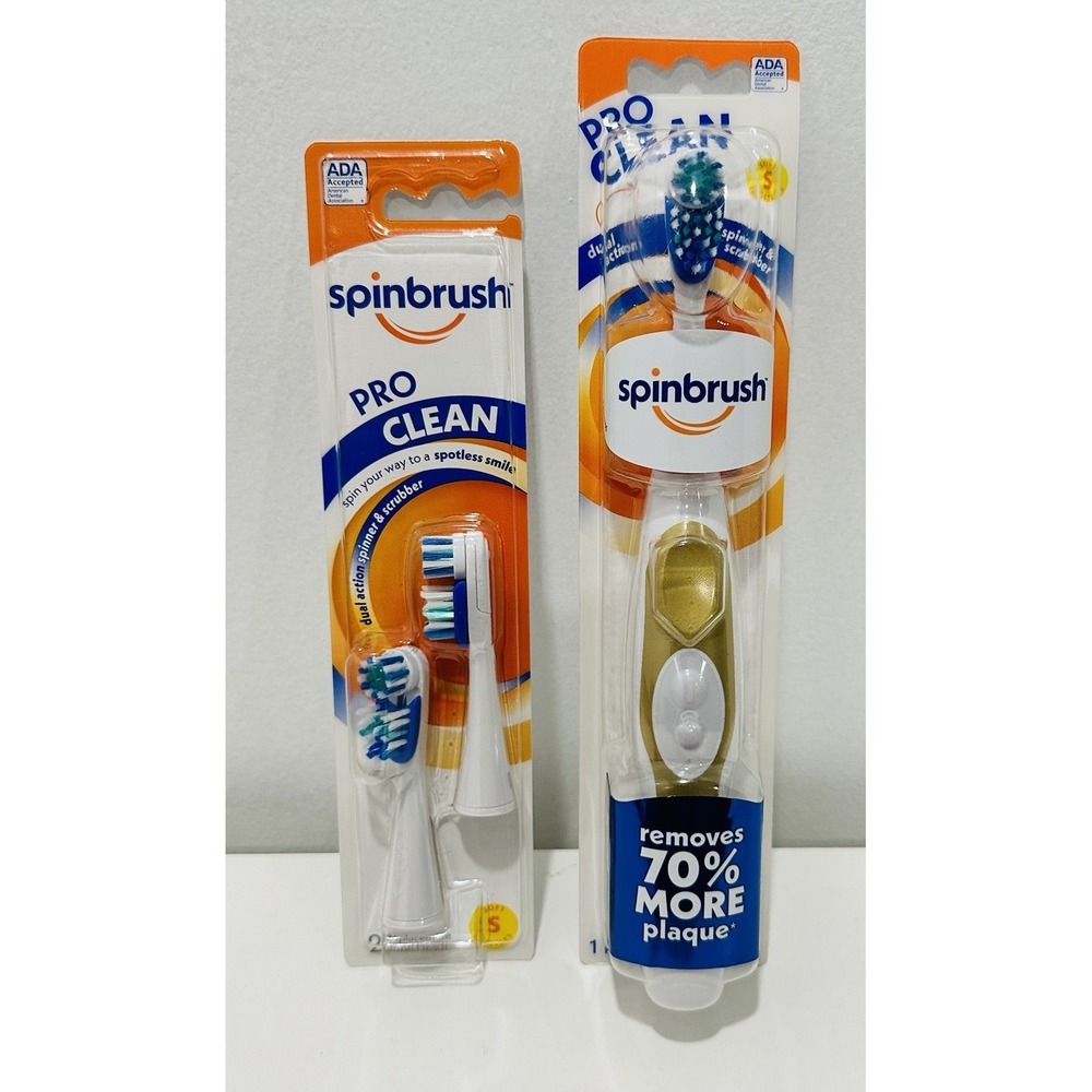 SPINBRUSH PRO CLEAN Powered Toothbrush & 2 Soft Replacement Brush Heads Bundle